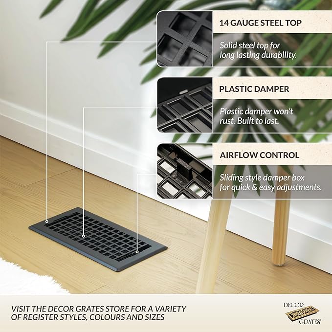 Decor Grates LTH410-BLK Lattice Floor Register, 4x10 Inches, Black