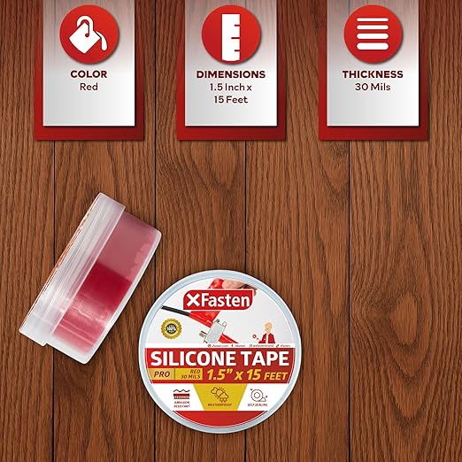 XFasten Self-fusing Silicone Tape Pro, Red, 1.5-Inch x 15-Feet, 30mils Extreme Stretch and Seal Plumbing Tape for Leaky Pipes, Tool Grip, Electrical Wires, PVC Pipe Leak Repair, Non-Reactive