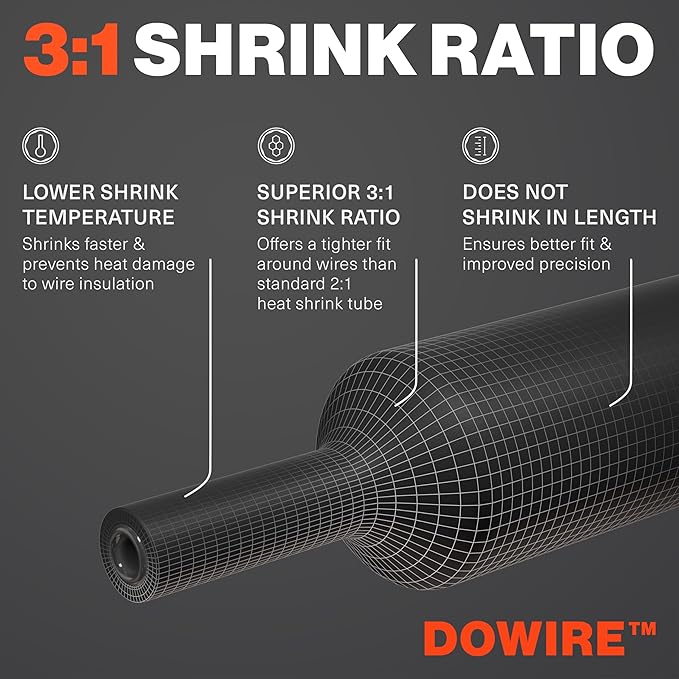 Heat Shrink Tubing Kit - 3:1 Ratio - Adhesive Lined - Wire Shrink Wrap Tubing - Waterproof Marine Grade Shrink Tube - 275 PCS - Black, Red, Blue, White, Clear