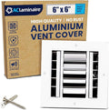 6x6 Inch (Duct Opening) Aluminum 4-Way Air Flow Vent – HVAC Vent Cover for Wall or Ceiling – Quiet HVAC Wall Register with Multi-Shutter Damper – Adjustable Curved Blade - Plastic Seal for Tight Fit