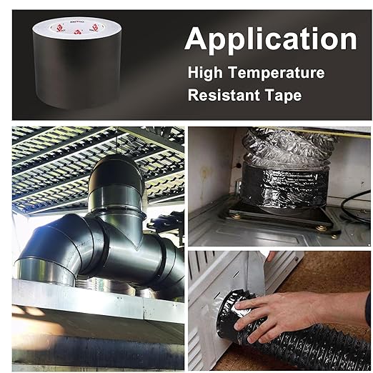BOMEI PACK Black Aluminum Tape - HVAC Sealing & Patching Hot & Cold Air Duct Tape - 4 Inch