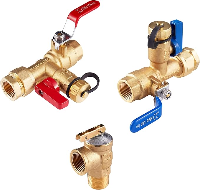 3/4 inch EFIELD IPS Isolator Tankless Water Heater Service Valve Kit, with Pressure Relief Valve,(TOOL028)
