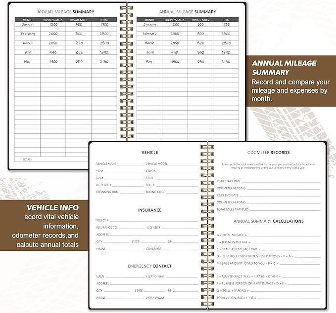 Auto Mileage Log Book for Taxes, Vehicle Maintenance Log Book, Mileage Tracker for Car, Spiral Bound Mileage Log Book for Expense Rocord Notebook, 5.9"x 8.6", Black