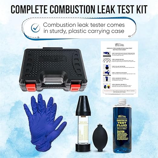 Combustion Leak Detector Kit - 100+ Tests Automotive Engine Block and Head Gasket Tester, Ideal for Detecting Blown Gaskets (Tester with 18oz Fluid)