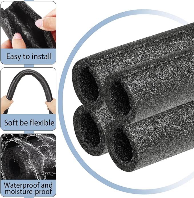 Amylove 12 Pcs 3.3 Feet Foam Pipe Insulation Foam Tube Insulating Water Pipe Pool Swim Noodles Pre Slit Heat Preservation Pipes Covers for Tubing Outdoor Winter Freeze Protection(Black, 1/2 Inch)