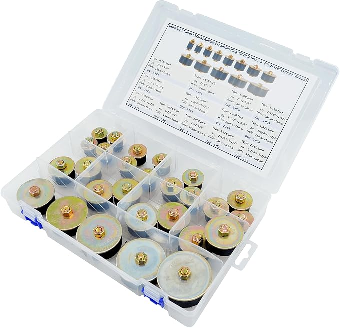13 Sizes (27pcs) Rubber Expansion Plug, Automotive Rubber Freeze Plug Fit Hole Size: 3/4"~2-3/8" (19mm~60mm)