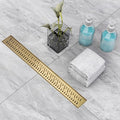 Linear Shower Drain 48 inch, Floor Drain with Removable Pattern Grate, 304 Stainless Steel Rectangular Linear Drain with Hair Strainer, CUPC Certified, Brushed Gold, SD-103