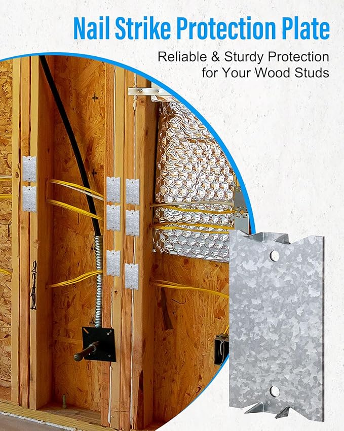 50 Pack Safety Nail Plates for Wood Studs, 2.5 x 1.5 Inch Cable Wire Protector, Metal Anti-Nail Protection with Sharp Pointed Prongs for Plumbing & Wiring Protection(Snowflake Silver)