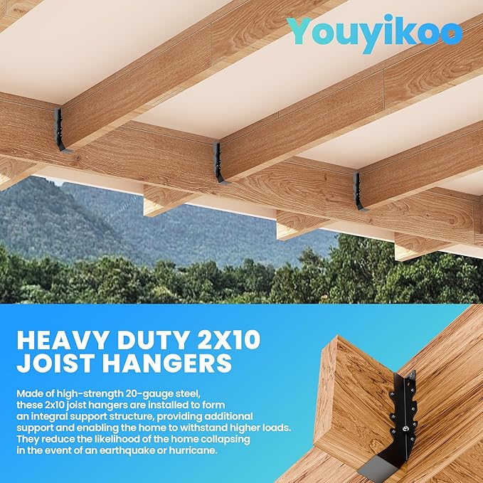 20 pcs 2x10 Joist Hangers Black Face Mount Joist Hangers , 2x10 Brackets Fits Truss Connectors,Rafter Hangers for Floor Deck and Ceiling Joists Q235B Steel Black Powder Coated