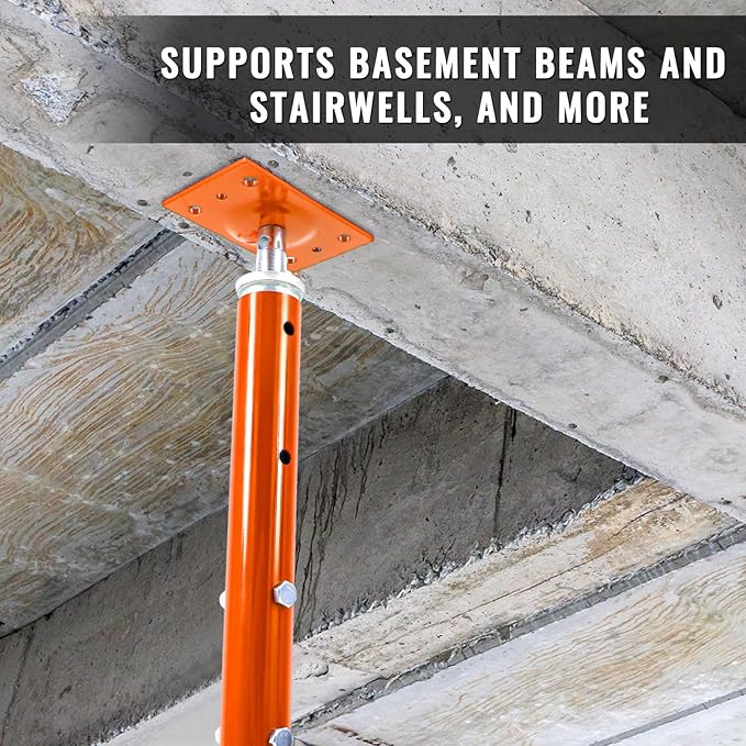 2 Pcs Adjustable Jack Post, 37"-61" Height Range, Basement Floor House Screw Jacks for Lifting Joist Beam Brace for Cellar Ceiling, Center Point Load Capacity 11023 Lbs, Orange