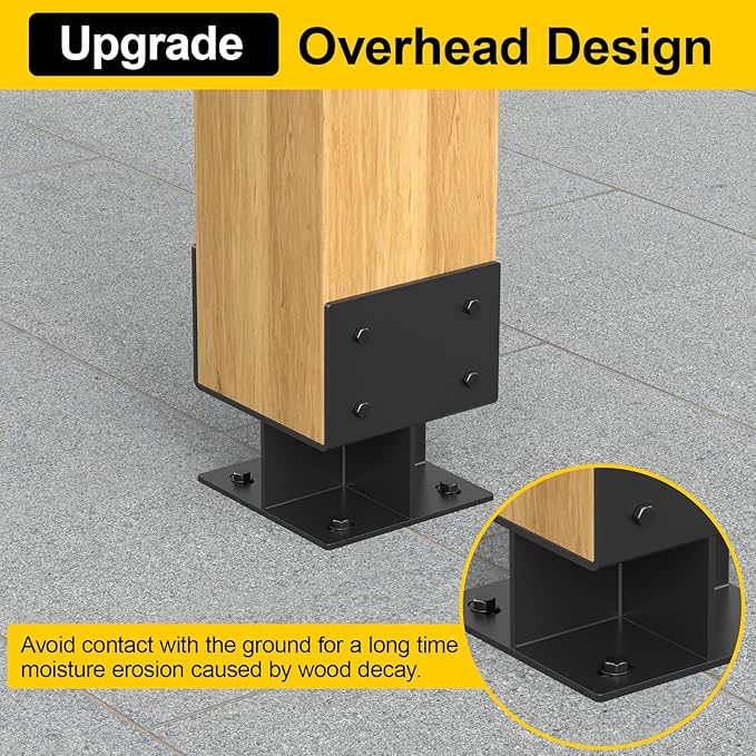 6"x 6" Concrete Post Base, 4Pcs Stainless Steel Adjustable Post Anchor Bracket (Internal 3.5 x 3.5), U-Shape Wood Post Base Holder for Pavilion Deck Porch Handrail Railing Support