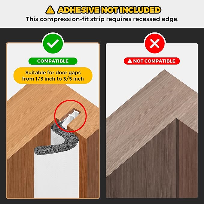 Weather Stripping Door Seal Strip - Soundproof Q-Shaped Foam for Exterior Door Frame, Large Gap Seal, Noise Cancelling, Easy to Install (White, 19.8FT)