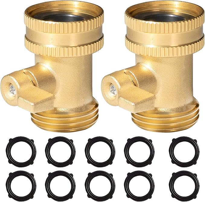 Hourleey Brass Garden Hose Shut Off Valve, 2 Pack Heavy Duty 3/4 Inch Solid Brass Garden Hose Shut Off Valve with 10 Extra Rubber Washers