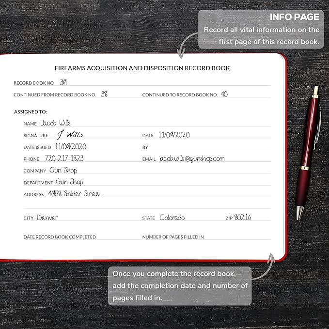 Skyline Firearms Acquisition & Disposition Record Book – Hardcover Gun Log Book for Firearm Dealers & Personal Use – Log Book for Receipt & Disposition Records, 10x7″(Red)