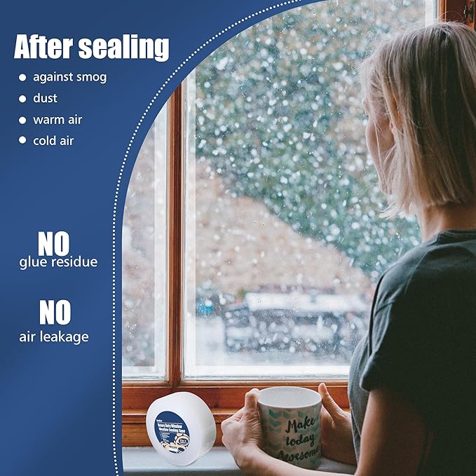 Heavy Duty Window Weather Sealing Tape - Transparent Window Tape for Winter and AC Insulation, No Mess Winter Window Seal Kit - 2 Inch Wide 90 FT Long