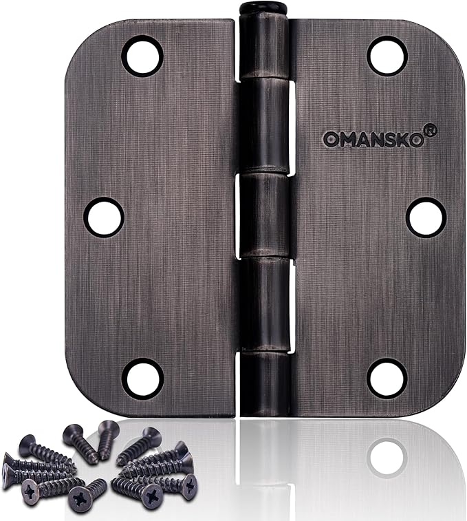 18 Pack Door Hinges, 3.5 x 3.5 Inch Oil Rubbed Bronze Hinges for Wood 5/8'' Radius Corners 3 1/2 Inch Interior Door Hinges for Residential Doors