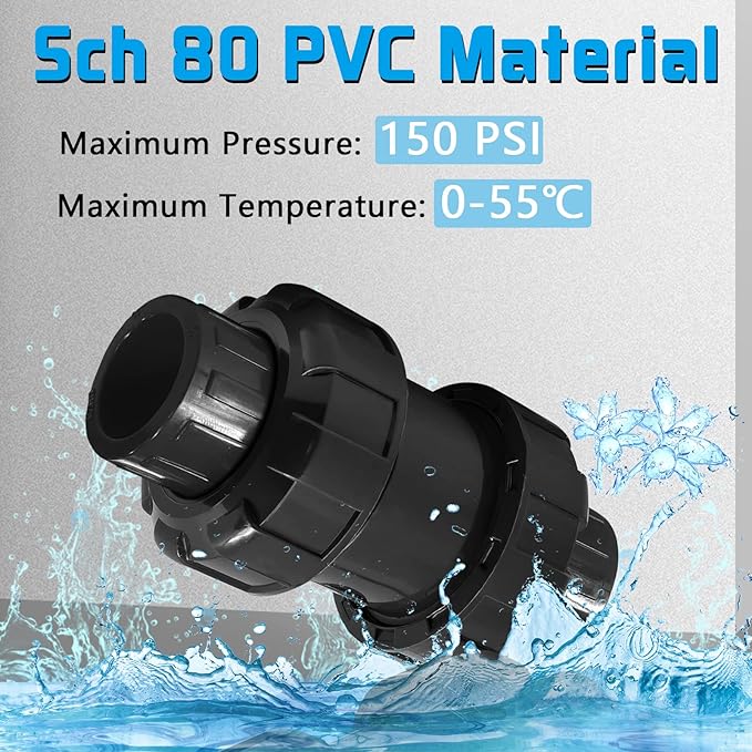 PVC Spring Ture Union Check Valve, 1in Slip Swing Utility Water One Way Check Valve, Sch80 Socket Pool Ball Check Valve for Backflow Prevention