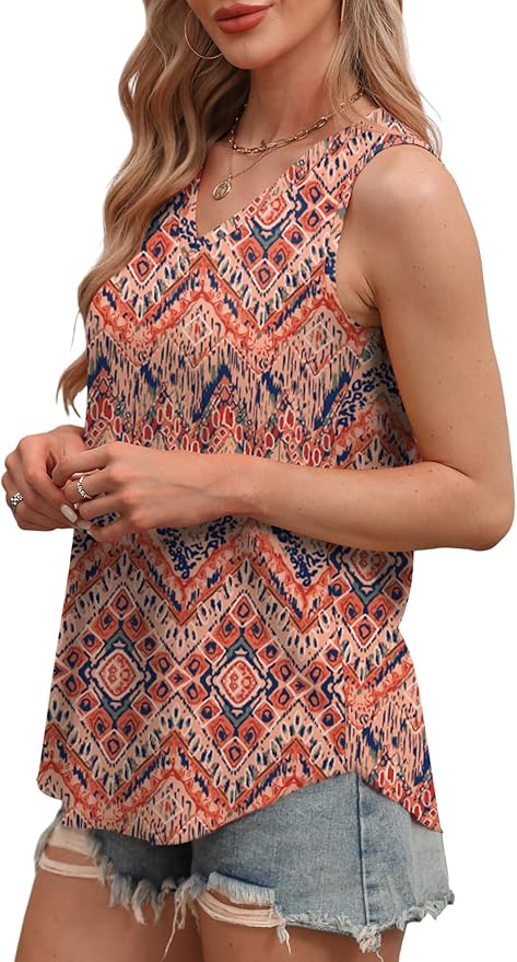 OFEEFAN Womens Tank Tops V Neck Sleeveless Flowy Loose Fit Basic Casual Summer Tops
