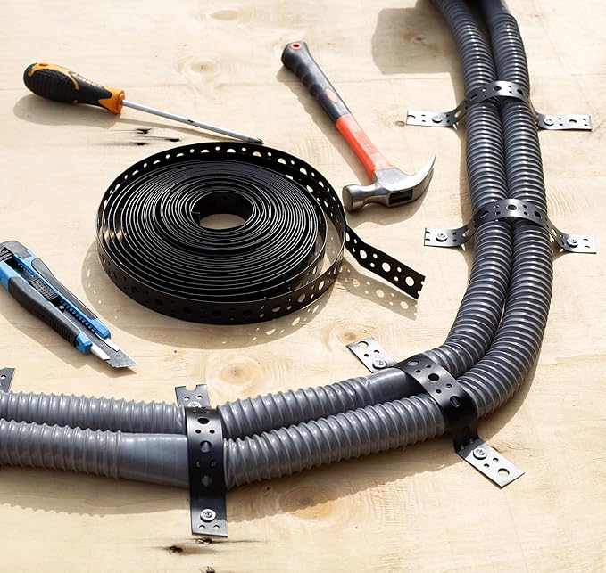 Black 1 Inch x 50FT Metal Strapping with Holes 0.03" Thick Galvanized Metal Pipe Hanger Strap for Plumbing, HVAC and Duct Support