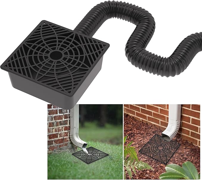 Gutter Downspout Extensions,Catch Basin Low Profile Downspout Extender | No Deep Dig Catch Basin, Flexible Pipe Extension to 5.1ft, Protect House Foundation