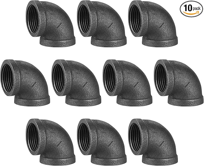1" Pipe Fitting Elbow, 10 Pack DN25 Gray Threaded Cast Malleable Iron Elbow for Steampunk Vintage Shelf Bracket DIY Plumbing Pipe Decor Furniture (10, 1")