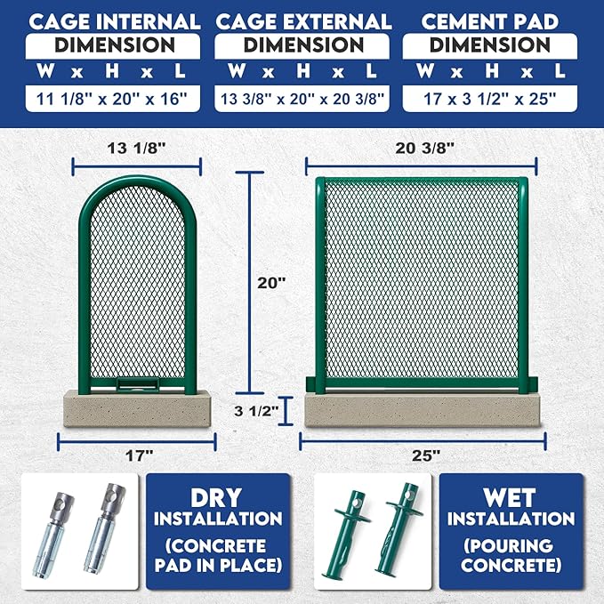 Steel Protection Backflow Preventer Security Cage for Outside - Extra-Small - Green - Guardian Enclosures - Cage Dimensions, Internal 11 1/8″ W x 20″ H x 16″ L, External 13 3/8″ W x 20″ H x 20 3/8″ L