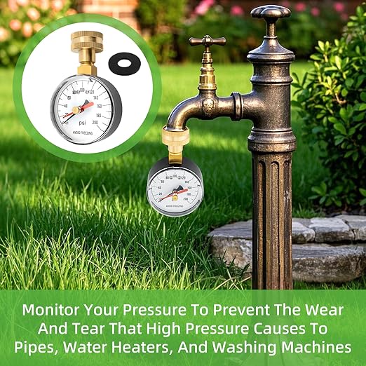 0-200 PSI Water Pressure Test Gauge for Home Faucet, House Tube, Hose Measurement, 2-1/2" Dial 3/4" Female Garden Hose Thread Connection Gauge with Red Indicator