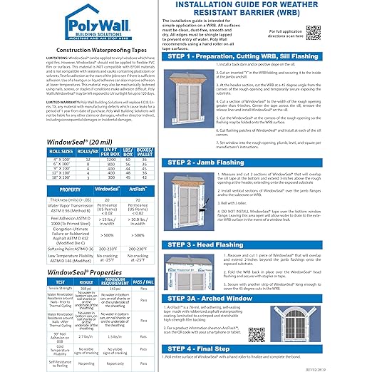 POLYGUARD WindowSeal Window and Door Flashing Tape, 9 in x 100 ft Roll, 20 mil Thick, Self-Sealing & Self-Adhering Waterproof Barrier, Pack of 3