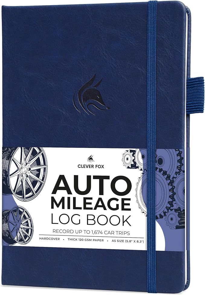 Clever Fox Auto Mileage Log Book – Vehicle Logbook with Mileage, Expense, Gas Consumption & Lubrication Trackers – Driving Logger for Car Records – A5 Size, 1,674 Mileage Entries (Dark Blue)