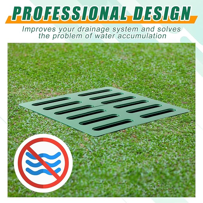 Catch Basin with Grate 15 x 15× 24 Inch Square Large Catch Basin for Drainage with Debris Basket French Drain Without Reserved Hole for Yard, Downspout, Lawn, Municipal Pipeline, Green