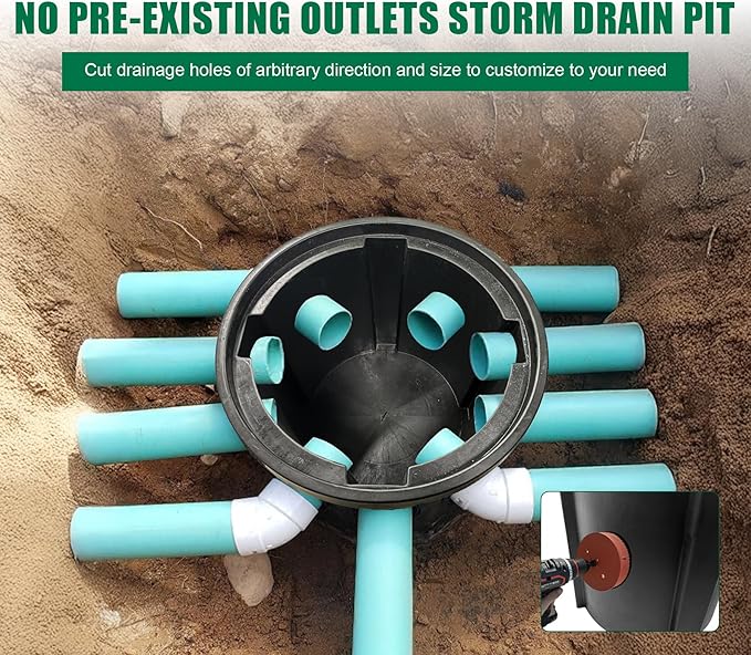Catch Basin for Drainage with Fiber Glass Grate-25x25x24 in. Round Drainage Basin with Debris Basket,A15 French Drain Basin Without Reserved Hole for Yard,Downspout,Lawn,Municipal Pipeline