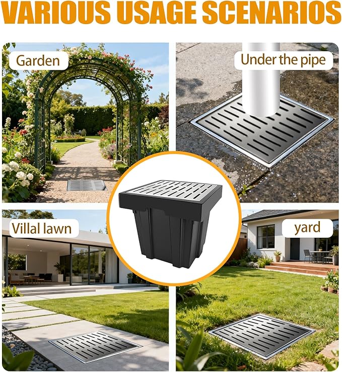 18x18x15 Inch Catch Basin with Stainless Steel Grate, Large Drainage Basin with Debris Basket, French Drain Basin Without Reserved Hole for Yard, Patio, Downspout, Commercial, Municipal Pipeline, Lawn