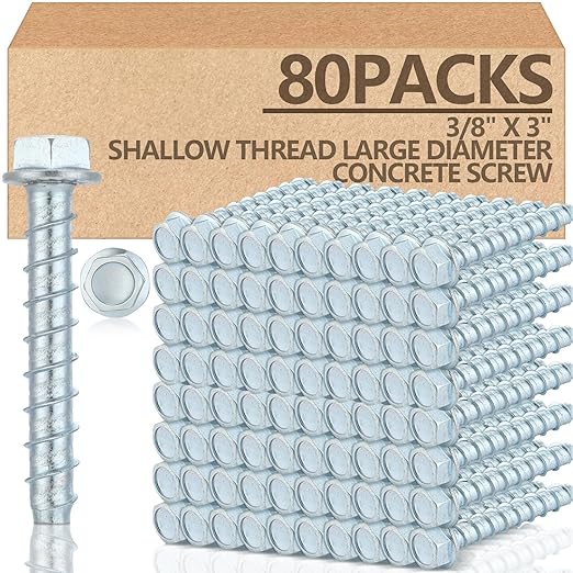 Tandefio 80 Pack 3/8" x 3" Concrete Screw Anchor Galvanized Large Diameter Heavy Duty Plated Concrete Anchors for Masonry Brick Anchoring Block Decking Framing Hex Drive
