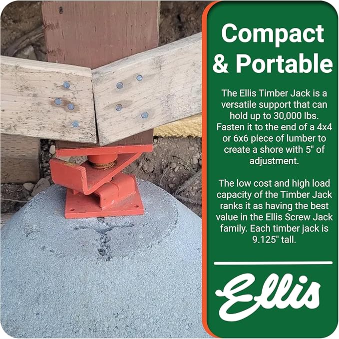 Ellis Manufacturing Timber Jack – Adjustable Post for House Leveling, Basement Support, Joist Lift, Crawl Space Shoring, Screw Support Beam, 5" Range, 30,000 lbs Capacity