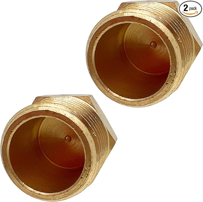2 Pack Brass Pipe Plug 1/2" NPT Male Outer Hex Head Socket Plug Fitting for Plumbing by CX WONDERLAND