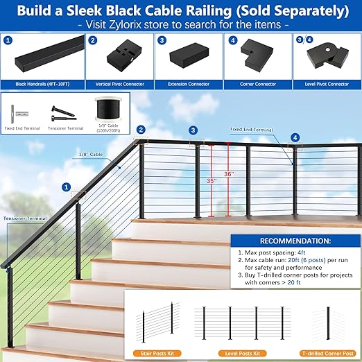 10 Pack Patent Swageless 1/10" 1/8" Invisible Cable Railing Kit Terminal Toggle Anchor Angle, Invisible T316 Stainless Steel Cable Railing Hardware for Corner, Stair & Wall Posts, Brushed