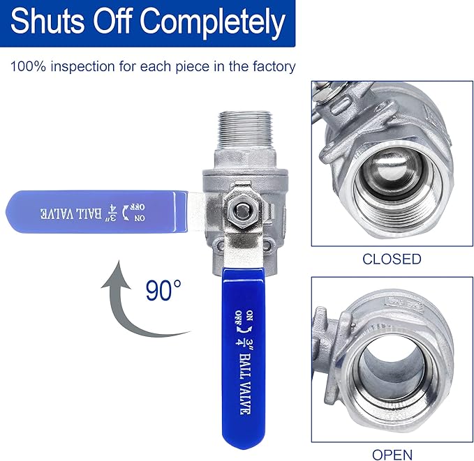 Ball Valve 1",1" Full Port Stainless Steel Ball Valve 304 NPT Water Valve, 1 inch Shut Off Valves for Oil and Gas with Blue Locking Handles 1000 WOG (1 inch, 1 pack)