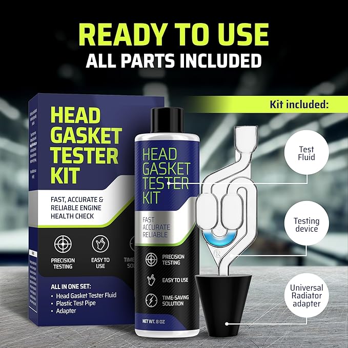 FORTIVO Head Gasket Tester Kit – Over 100 Tests, Complete Combustion Leak Test System with Universal Radiator Adapter, Works on Cars, Trucks, SUVs and Leak Detection Fluid 8oz
