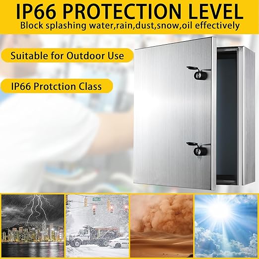 MJ-Box Steel Electrical Enclosure Box 32 x 24 x 8'' 304 Stainless Steel Electrical Enclosure IP66 Waterproof & Dustproof Outdoor/Indoor NEMA 4X Stainless Steel Enclosure