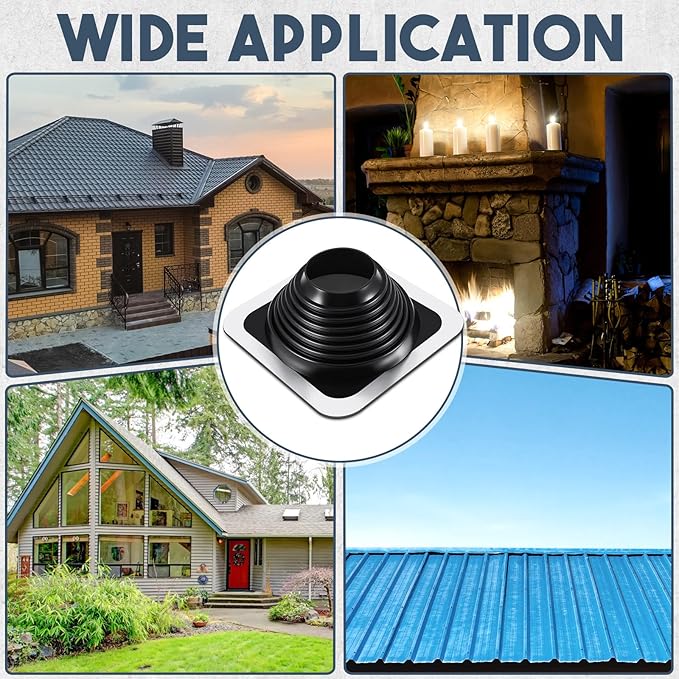 #6 Metal Roof Vent Boot Chimney Flashing Roof Jack Pipe Vent for Pipe OD 5 to 10 Sleeve Square Base Epdm (12 Inch, Black)