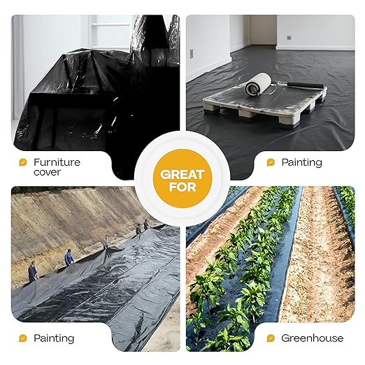 Black Construction Plastic Sheeting 6 mil, 40' x 100' (4000 sq. ft.) - Thick Plastic Cover for Construction, Painting, Greenhouse - Heavy Duty Plastic Sheeting - LDPE Plastic Roll by IDL Packaging