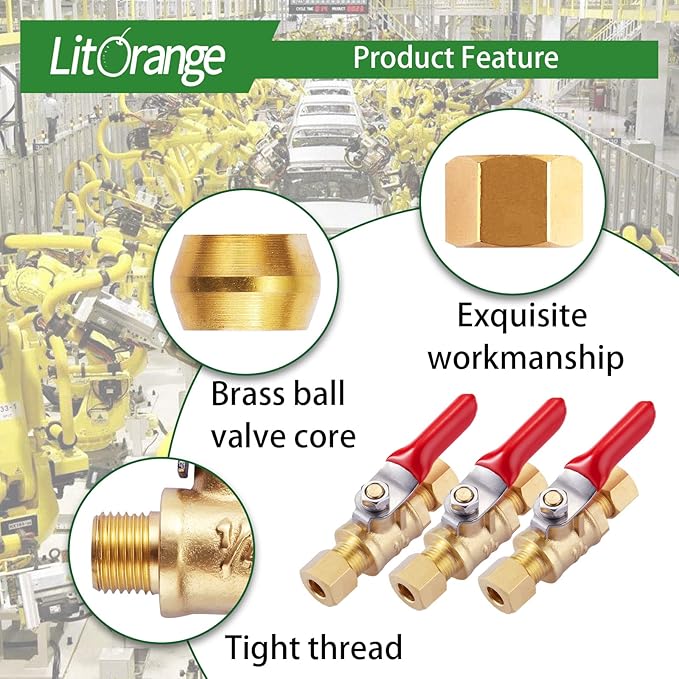 4 Pack Lead-Free Brass Mini Ball Valve Shut Off Switch, 1/4 inch Compression by 1/4 Compression Fitting