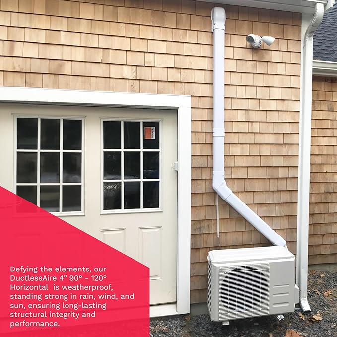 DuctlessAire Mini Split Line Set Cover - Lineset Covers for Mini Split Condenser, Central Air Systems, HVAC, Heat Pumps and More - Air Conditioner Unit Accessories (4" 90-120º Horizontal Elbow)
