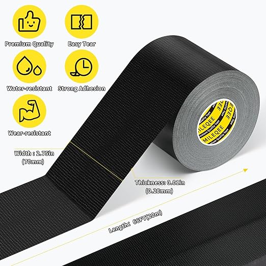 Cloth Duct Window Seal Strip Tape for Winter, 2.75in x 66FT, Weather Stripping Sealing Insulation Tape for Windows and Door, Easy Tear Sealer Draft Blocker Black