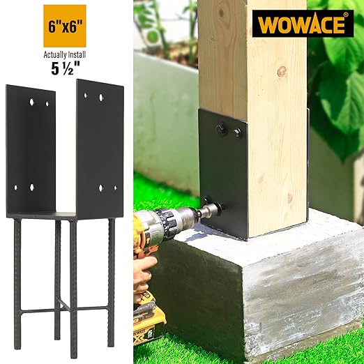 6"x6"(Actual 5.5"x5.5") Stainless Steels U-Shape Post Holder, Wet Concrete Post Anchor, Heavy-Duty Post Base Bracket for Fence, Deck Railing, Wood Gazebo, Pergola (1pack-Dark Gray)