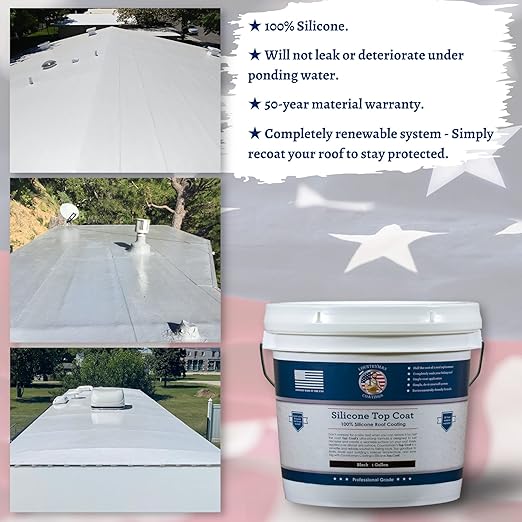 Countryman Coatings - 100% Silicone Roof Coating - Restore Your Roof in a Day - Seal Leaks, Cracks, Seams, Penetrations - Adheres to All Surfaces (1 Gallon, Black)