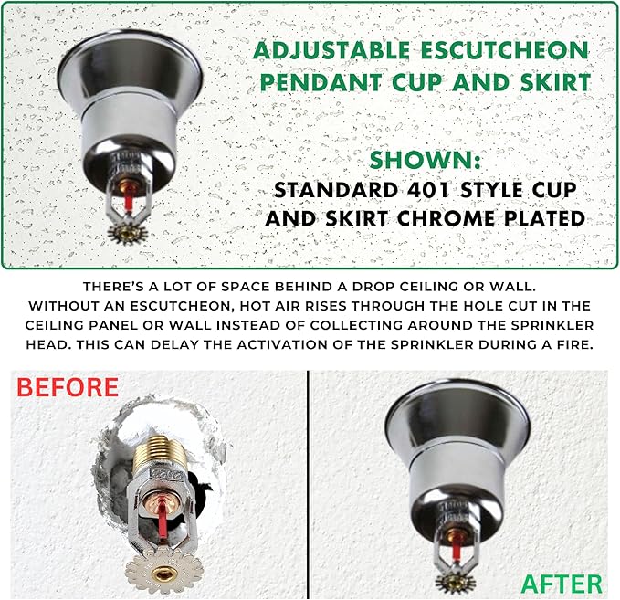 Fire Sprinkler Escutcheon Skirt, Standard 401 Style Escutcheon Pendant Skirt White, Works with Standard 401 Style Cup and Retrofit 2 Piece Cup, Fire Sprinkler Skirt - 4 PK
