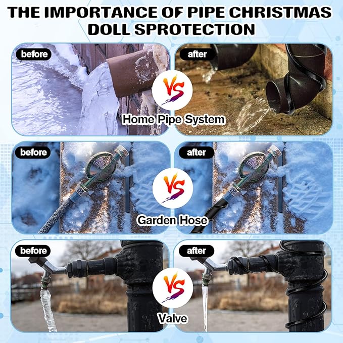 6 ft Heat Tape for Water Pipes, Self Regulating Heating Cable with Built-in Thermostat, Freeze-Protected Water Heating Trace Cable for Metal & Plastic Pipes, 120v, 8w/ft