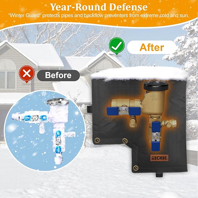 Backflow Preventer Insulated Cover (5°F) for Winter Freeze Protection, 13"W x 12"H Thickened Pressure Vacuum Breaker & Well Pump Cover, Outdoor Waterproof Insulation Pouch for Sprinkler Valve, Black