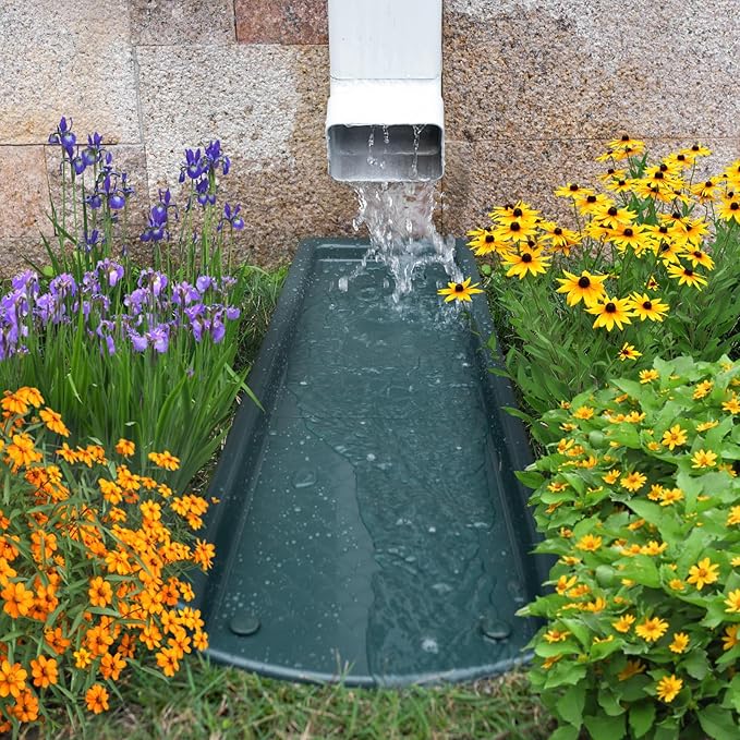 Splash Blocks for Gutters Downspouts, 24" Downspout Extensions for Rain Water Drainage, Thickened Gutter Splash Guard with Fixing Piles(2 Pack, Green)